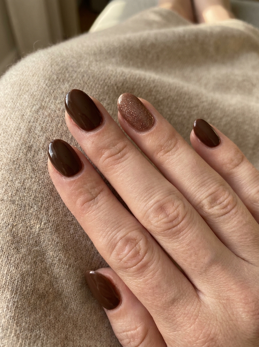 Brown Glitter Accent Nails – gepflegte Nagelidee 2026